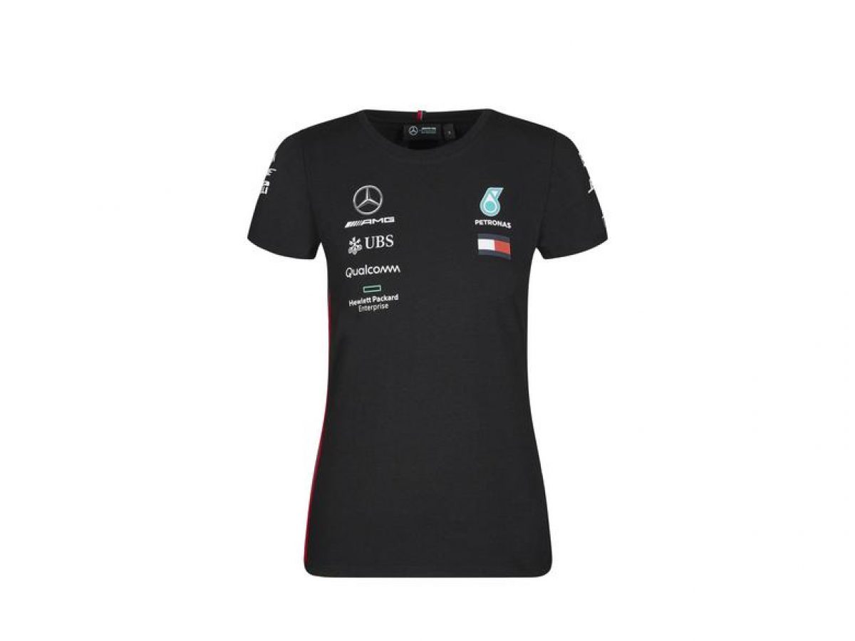 CAMISETA DAMA PILOTO NEGRA MERCEDES BENZ – Tienda
